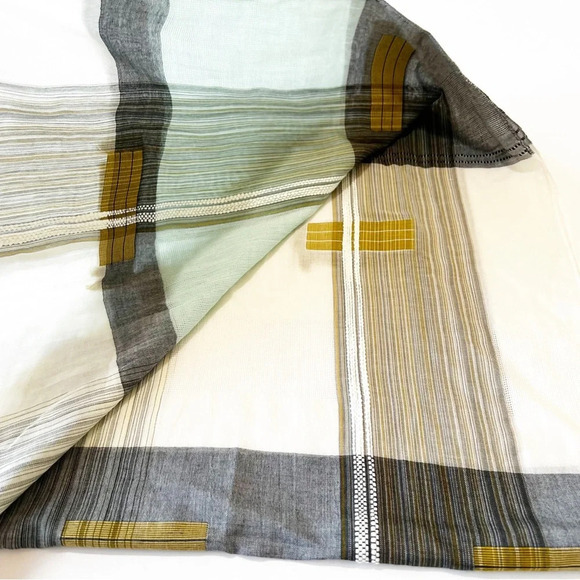 J‎ Jill Lightweight Cotton Rectangle Scarf Mint Gray Gold Wrap Coastal Grandma - Picture 4 of 7